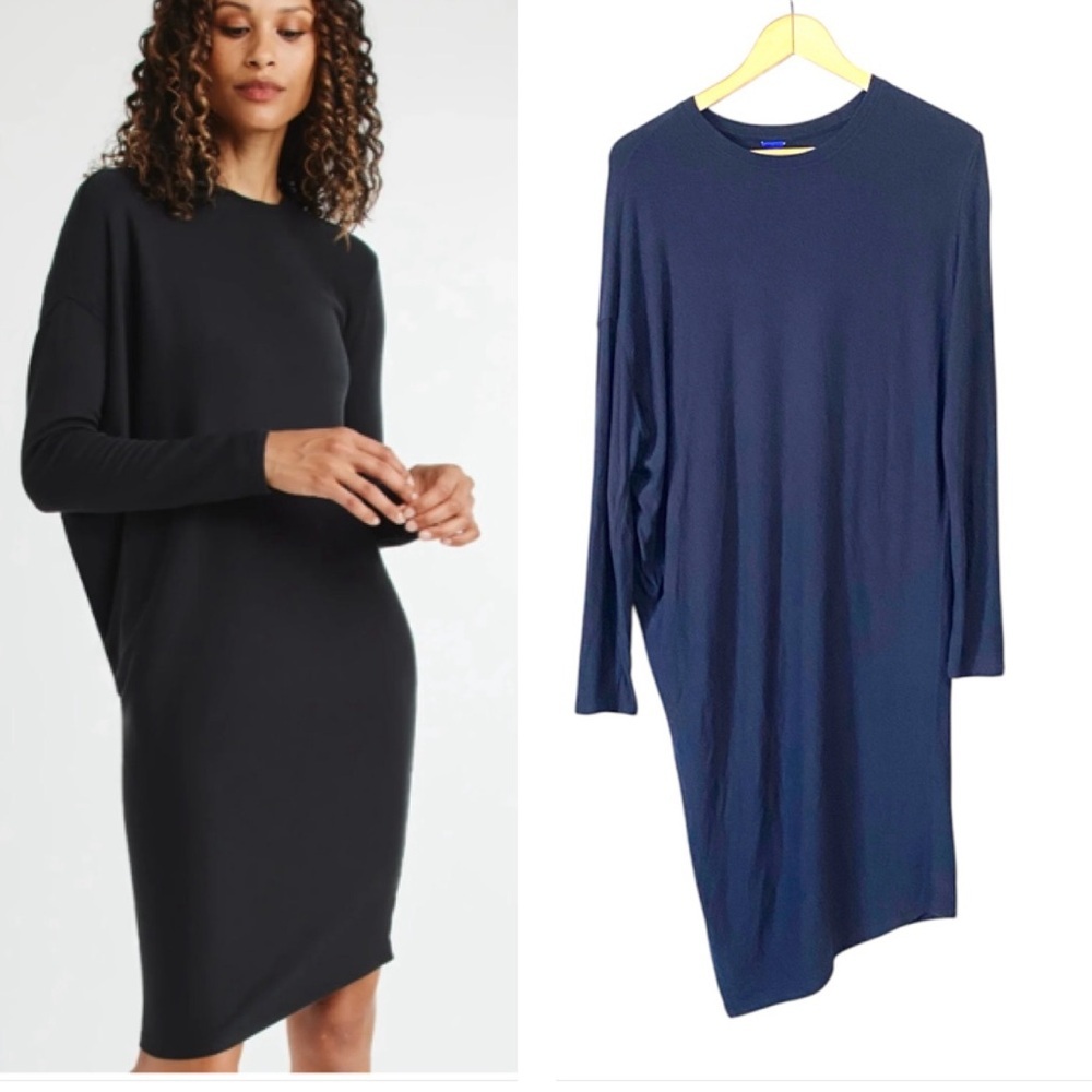 KIT AND ACE Brushed Wave Cashmere Blend Long Sleeve Midi Dress navy 10